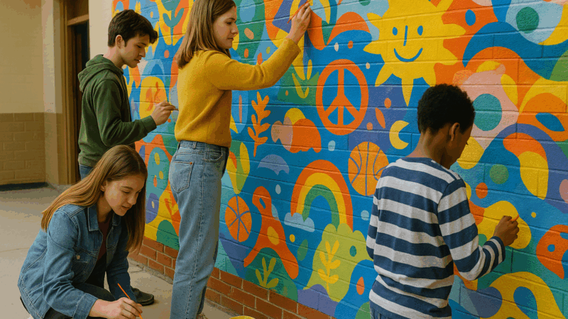 Une fresque collective pour égayer le quotidien des élèves