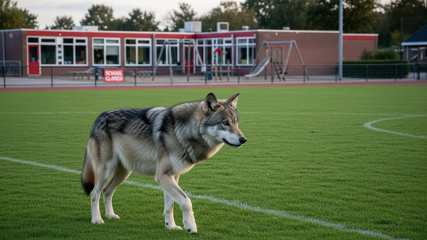 Un loup repéré sur le terrain de sport d’une école primaire néerlandaise provoque la fermeture de l’établissement pour la sécurité des élèves